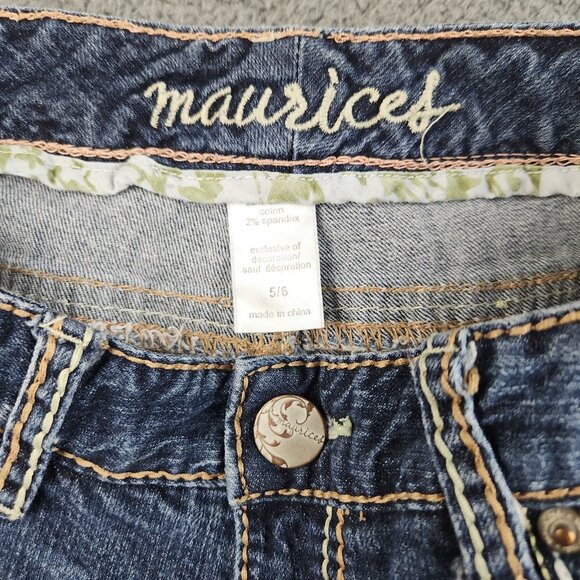 Y2K Women's Denim Micro Mini Shorts Size 5/6 Festival Booty Low Rise Embellished - Picture 3 of 10